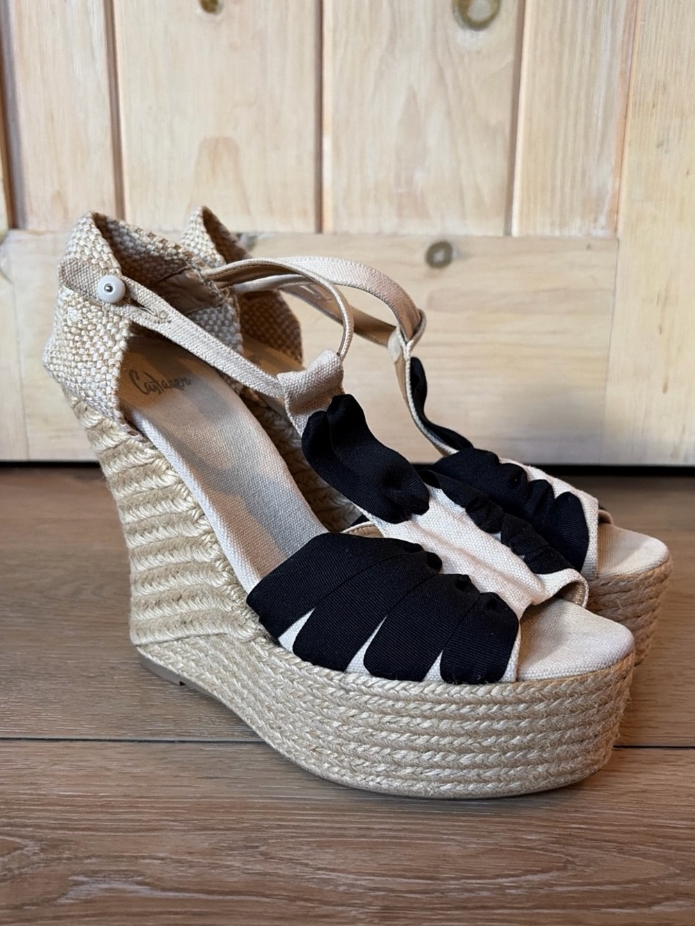 Castañer | Rare Espadrilles Platform cream & black Summer Wedges ankle strap